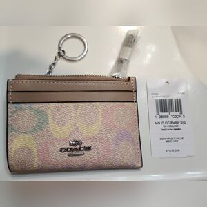 NWT Authentic Coach Rainbow and Sand Leather w/ Silver Skinny Mini Zip ID Wallet